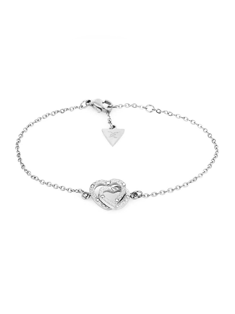 Daniel Klein Silver Stainless Steel Double Heart Crystal Bracelet Adjustable